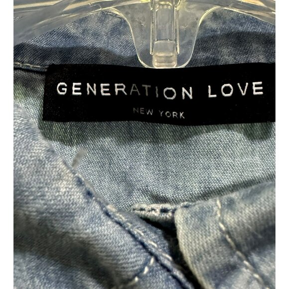 Generation Love Ruffle Fray Long Sleeve Button Up Denim Blouse Shirt Sz S - Picture 4 of 4